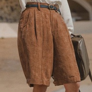 焦糖色 肌理提花香雲紗五分褲 真絲中褲 寬鬆五分褲
