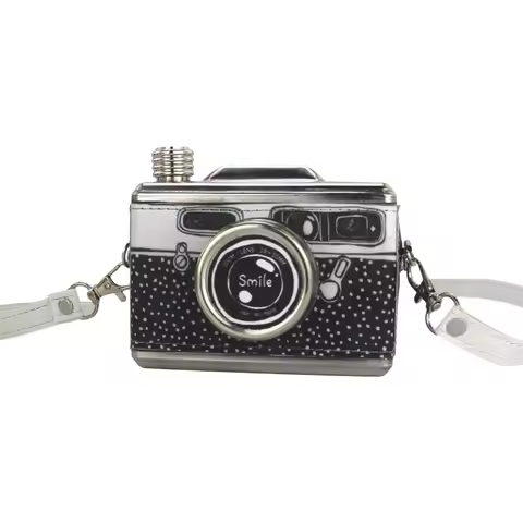 Stainless Steel Camera Hip Flask Camera Design Removable Strap Whiskey Containers Bottle 11OZ 325ML 