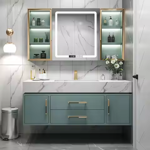 70-140Bathroom Storage Cabinet With Mirror Furniture Vanity Light Luxury Slate One Basin Modern Mini