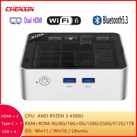JB03 AMD 4300U Mini PC 0G/8G/16G RAM 0G/128G/256G/512G/1T WIN11/WIN10/Ubuntu WIFI6 BT5.3 Mini Deskto