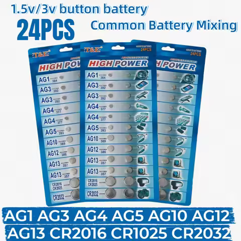 24PCS 1.55V Button Batteries CR2032 CR2016 AG10 AG13 LR44 SR44 A76 for Watches Toys Remote Calculato