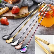 2 in 1 Stainless Steel Straw Spoon Coffe Mixing Spoon Coffee Stirring Scoop Teaspoon  For Cocktail I