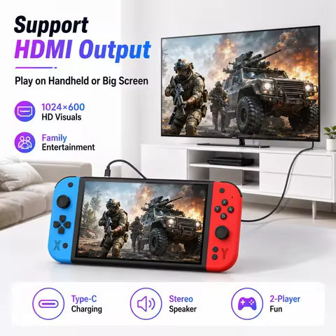 G90 Portable Gaming Handheld Support Two Player Battle7 Inch HD IPS Display Linux System TF Card Exp