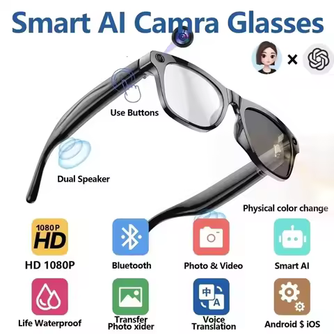 4K HD Color Changing AI Smart Glasses Chat GPT 100MP Camera Bluetooth Call Voice Assistant Control S