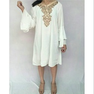 Lausboutique-White Embroidered Dress B0413-Casual Dress Trumpet Sleeves