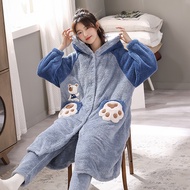 Pajamas for Women Autumn Winter Flannel Thick Warm Sleepwear Cute Cartoon Long Bathrobe Pajama Sets