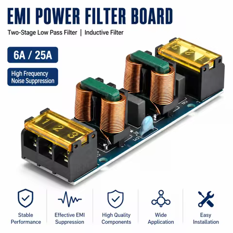 6A 25A Power Supply Filter EMI High-Frequency Two-Stage Power Supply Low-Pass Filter Module Power Su