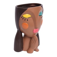 Girl Face Planter Head Flower Pot with Drainage Hole Indoor Decorative Succulent Planter for Office