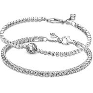Original Sparkling Halo Tennis With Crystal Bracelet Fit 925 Sterling Silver Bead Charm Bangle Diy Europe Diy Jewelry