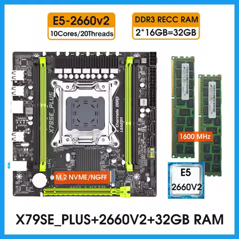 X79 LGA2011 Motherboard Micro ATX X79 Kit with E5-2660 V2 +32GB DDR3 RAM Combo, Server Assembly Kit,