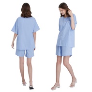 CARA คาร่า ชุดนอน 2 ชิ้น เสื้อเชิ้ต+กางเกง ชุดนอนผู้หญิง ผู้ชาย เสื้อนอน กางเกงนอน สีน้ำเงิน ไม่ระคา