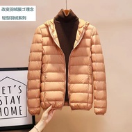 เสื้อแจ็คเก็ตขนนก้ามพิการแบบบางพอดีตัวสำหรับผู้หญิงในฤดูใบไม้ร่วงและฤดูหนาวพร้อมฮู้ดเสื้อสั้นสไตล์เก