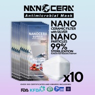KF94 Nano Face Mask 10pcs Reusable Nano Mask with NANO Silver and NANO Ceramic filter with 99.9 Sterilization from Viruses and Bacteria KFDA, US FDA Registered, Patented NANOCERA Mask, Light and Breathable Mask alternative to AirQueen &amp; Copper Mask