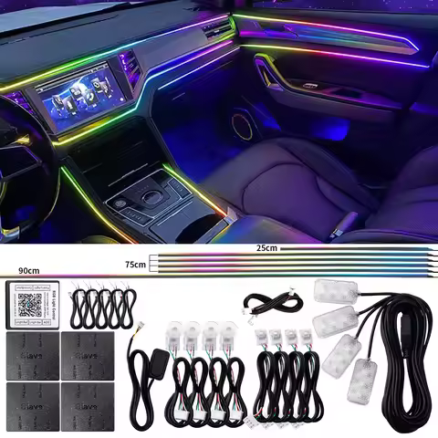 18 in 1 Dual Zone Symphony LED Car Ambient Lights RGB 64 Colors Interior Rainbow Acrylic Strip Neon 