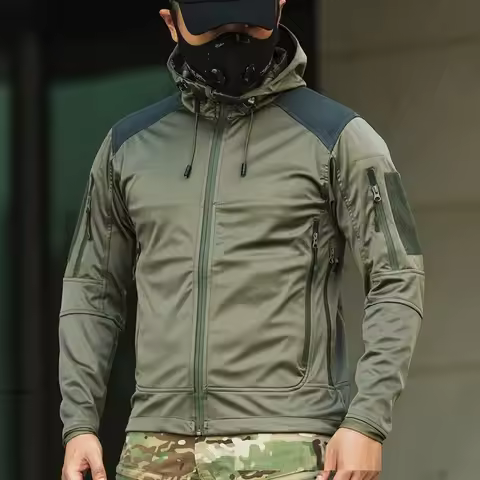 Windproof Winter Wadded Lining Hooded Jacket Men's Waterproof Softshell Jacket Coat Hiking Work Tact