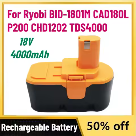 High-Quality New 4000mAh 18V Rechargeable Batteries for Ryobi BID-1801M CAD180L P200 CHD1202 TDS4000