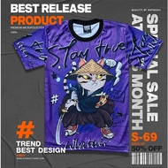 T-Shirt With Purple Samurai Cat Pattern | Street Fashion Full Print Micropoly Fabric [S69]