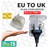 【GW】(EU TO UK | FUSED) Transparent EURO 2 Pin Plug Converter / EU To UK Plug / Power Converter