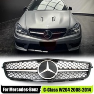 Chrome 1 Pin AMG Style Front Bumper Grille With Mirror 3D Emblem Logo For Mercedes Benz C-Class W204