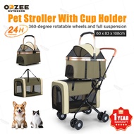 Foldable Double Pet Stroller for 2 Dogs or Cats - with 2 Detachable Carrier Cages Travel Cart