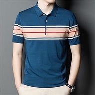 WZHZJ Men Polo Shirt Striped Short Sleeve Fashion Summer T Shirt Homme Korean Style Casual T Shirt Men Clothing (Color : Blue, Size : L code)