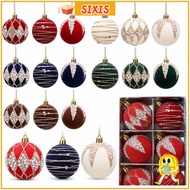 SIXIS Flocked Christmas Baubles, Flocked Glitter Accents Christmas Ball Ornaments,  6cm Christmas Tr