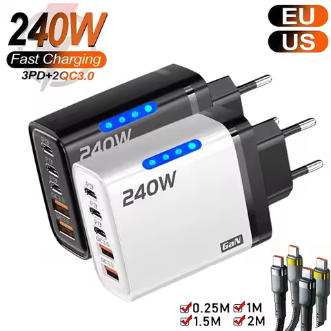 240W 5 in 1 GaN Desktop Charger For IPhone 16 15pro Laptop Samsung Fast Charging Adapter 120w Type T
