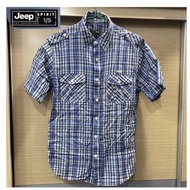 全新含吊牌【JEEP】男裝 經典格紋短袖襯衫(藍色)  尺寸M/名牌衣服