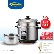 PowerPac  Rice Cooker 1.0L Rice Cooker with Stainless Steel Pot and Food Steamer (PPRC31)
