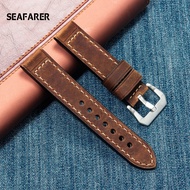 Oil Wax Genuine Leather Watchbands 22mm 24mm Dark Brown Women Men Cowhide Watch Band Strap Belt With Black Pin Buckle
