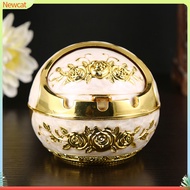 {Newcat}  Rose Flower Pattern Ash Tray with Lid Windproof Zinc Alloy Smoking Ashtray for Living Room