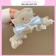 White lace hairpin with bow, lady's hairpin with lace bow