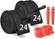 2 Pack Bike Inner Tire Tube 24x1.9/2.125 with Tire Levers and Rim Strips Liner, Schrader Valve 24" 2