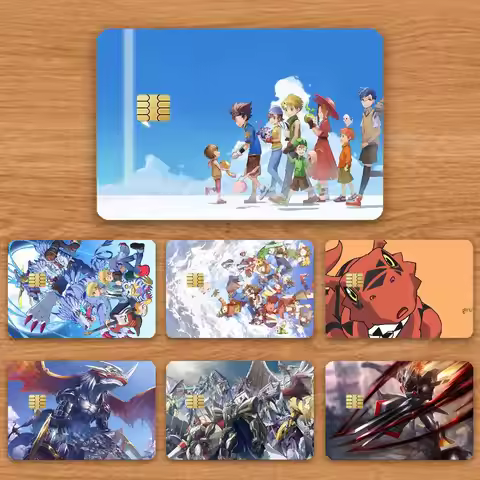 Cartoon Digimon Bank Credit Cards Bus Pass Stickers Cool Decoration Waterproof 4PCS Card