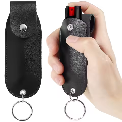 Pepper Spray Pouch PU Leather Mini Portable Pepper Spray Holder Self Defense Spray Holder Keychain C