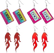 4-6 Pairs Vintage Cassette Tape Earrings for Women 80s 90s Neon Earrings Fashion Roller Skate Optica