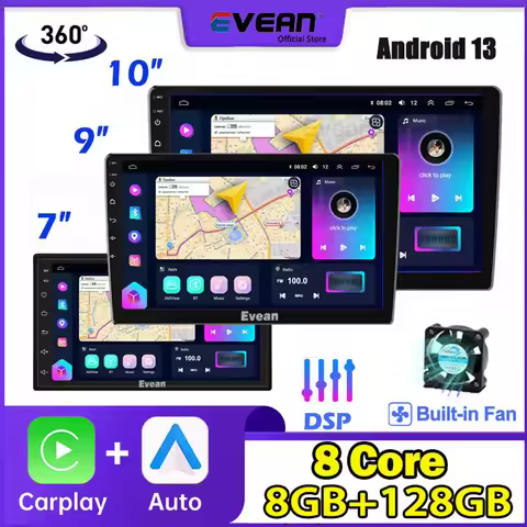 Evean 9"/10.1" Octa Core 8G 128G Android Player 360 Panoramic Android13 Car Radio With Fan Carplay A