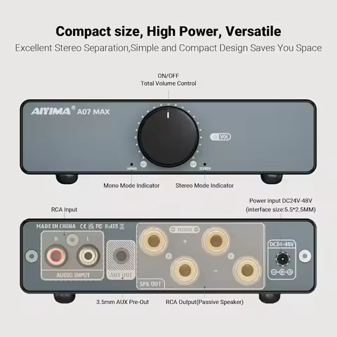 AIYIMA A07 MAX 2 Channel Stereo Amplifier Home Audio 300W*2 TPA3255 Class D Power Amp/Bridgeable Mon