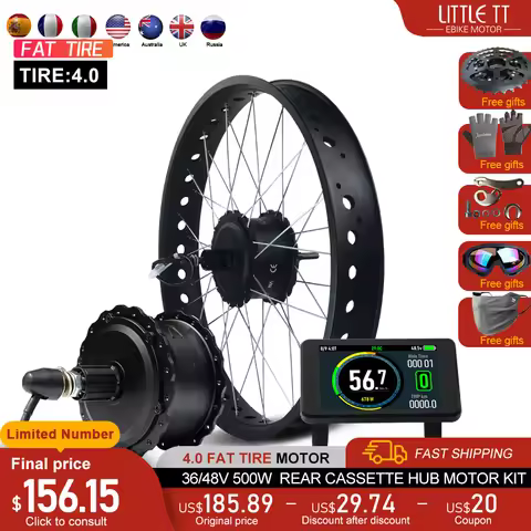 Ebike Fat Tire Conversion Kit 36V 48V 500W 4.0Tyre Rear Cassette Brushless Hub Motor Wheel for Snow 