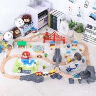 Le Cool Train Cave Zoo Wooden Train Track Set Compatible with Wooden Thomas Train Toys