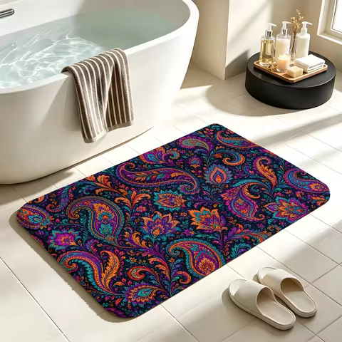 Bath Mat anti Slip Absorbent Bathroom Carpet Bathtub Shower Soft Floor Carpet Bohemian Theme