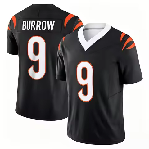 Men Cincinnati #9 Joe Burrow Black Home Football Jersey Name Number V Neck Short Sleeve Jersey Fans
