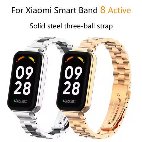 Stainless Steel Straps For Xiaomi Mi band 8 Active Solid three-bead stainless steel strap Bracelet F
