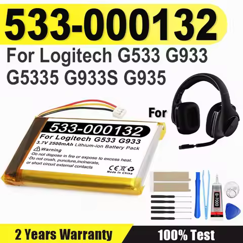 Brand-New 533-000132 2500mAh Battery For Logitech G533 G933 G5335 G933S G935 533000132 Rechargeable 