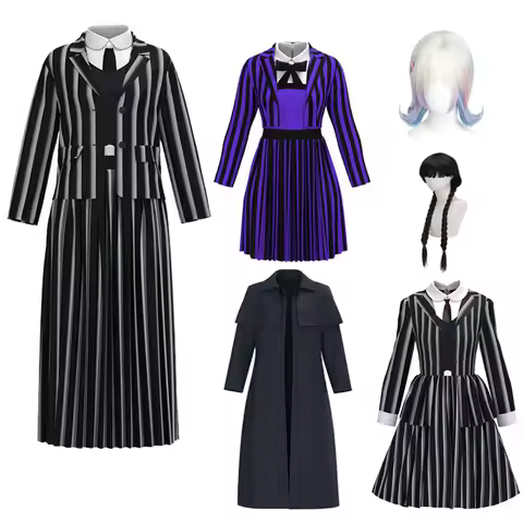 TV 2 Sinclair Enid Cosplay Costume Black White Striped School Uniform Coat Shirt Skirt Suit Wig Hall