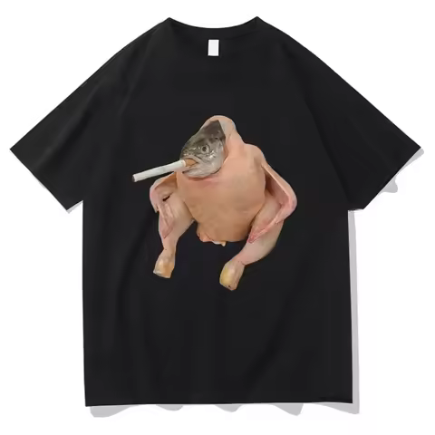Women Clothing Harajuku T-shirt Graphic T Shirts Fish Face Chicken Smoking A Cigarette Meme Tshirt F