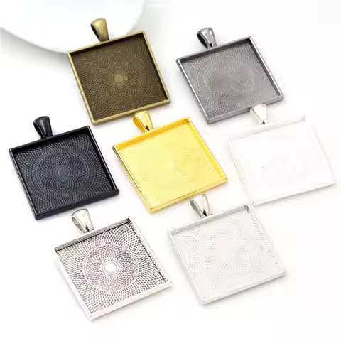 New Fashion 5pcs 25mm Inner Size 7 Colors Plated Square Cabochon Base Setting Charms Pendant,Fit 25m