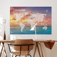 【輕鬆壁貼】世界地圖/夕陽海岸 - 無痕/居家裝飾
