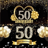 Black Gold 50th Anniversary Banner Backdrop, 50th Anniversary Wedding Anniversary Decoration, Happy 