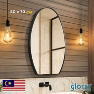 (GLOREX) High Quality Aluminium Half Oval Mirror Bathroom Mirror Deco Mirror Round Mirror Irregular 